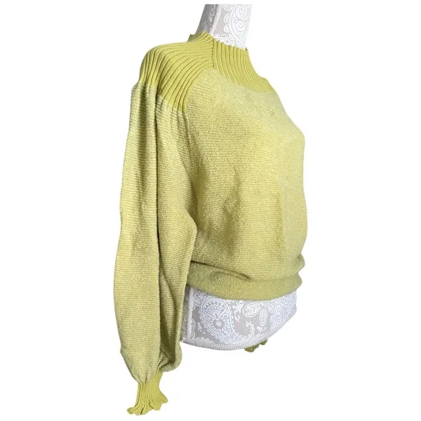 Free People Chartreuse Balloon Sleeve Sweater Cozy Chic Crew Neck Small S - Image 4