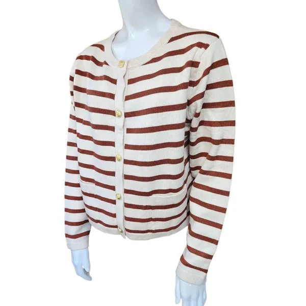 NWT Automet Cream & Rust Orange Striped Cardigan (M) - Image 2