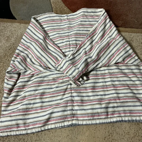 Woolrich Vintage Striped Flannel Tunic Women Medium Cream Oversized V-Neck Top - Image 7