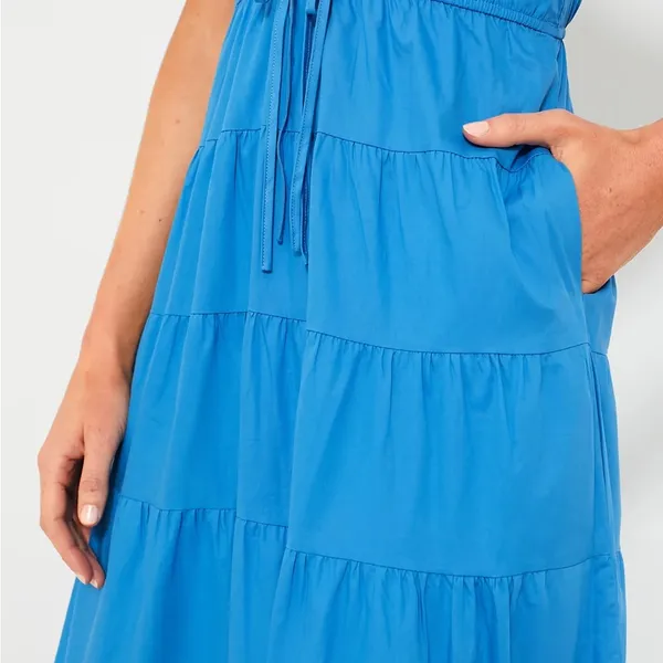 MOON RIVER Blue V-Neck Maxi Dress V-Neck Ruffled Sleeveless‎ Sundress - Image 5