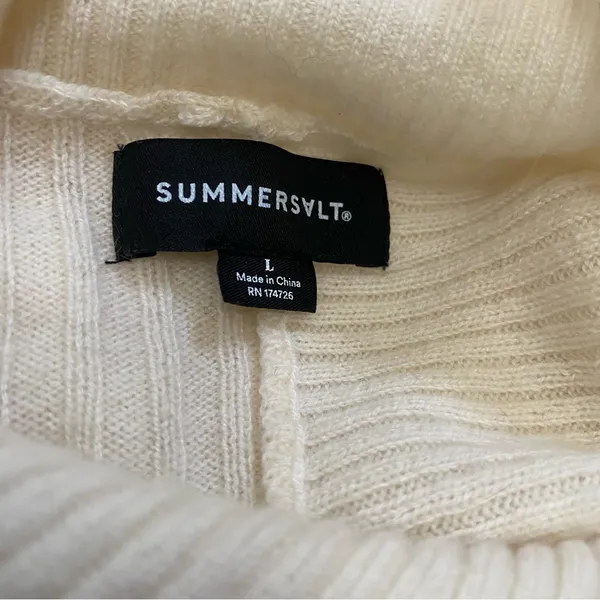 Summersalt The Luxe Cashmere Wool Funnel Neck Ribbed Knit Sweater White Sand - Image 7