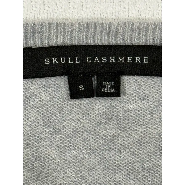 Skull Cashmere Womens S Gray V-Neck Pullover Sweatshirt Skull Logo Stripe - Image 2