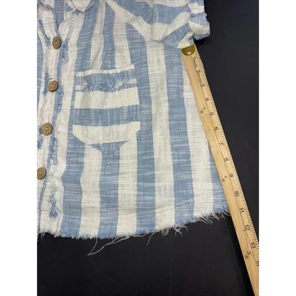 We the Free Classic Boho‎ Beach Gauze Cropped Fringe Striped Button Blouse Small - Image 13