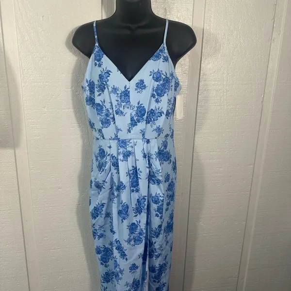 Chelsea 28 Blue Floral Spaghetti Strap Midi Dress Size Small NWOT - Image 4