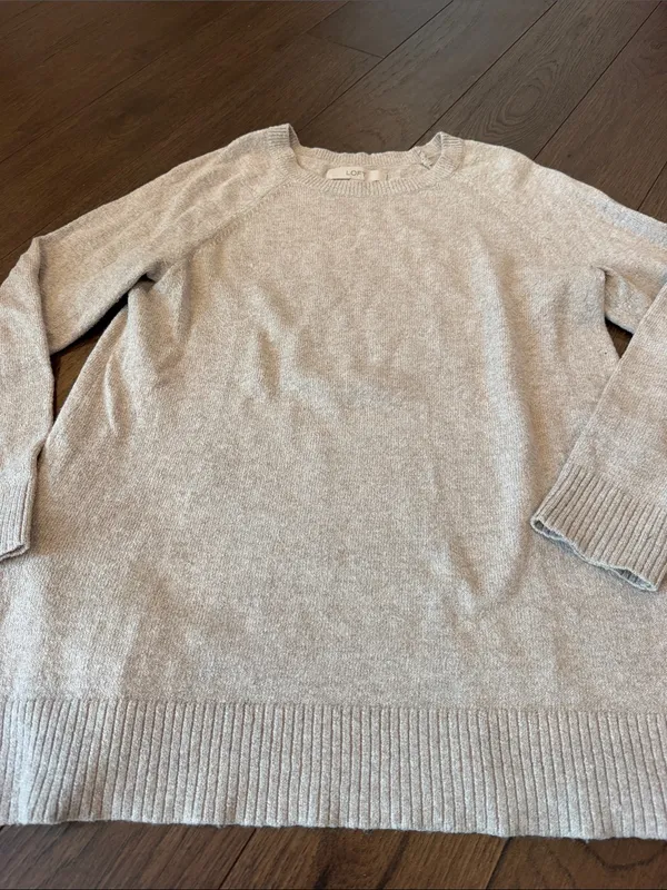 LOFT Light Cream Crewneck Sweater with Side Zip Detail - Size Small - C54-156 - Image 3