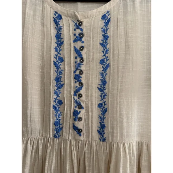 Free People Santiago Embroidered Boho Mini Dress Ivory and Blue‎ Size Medium - Image 9