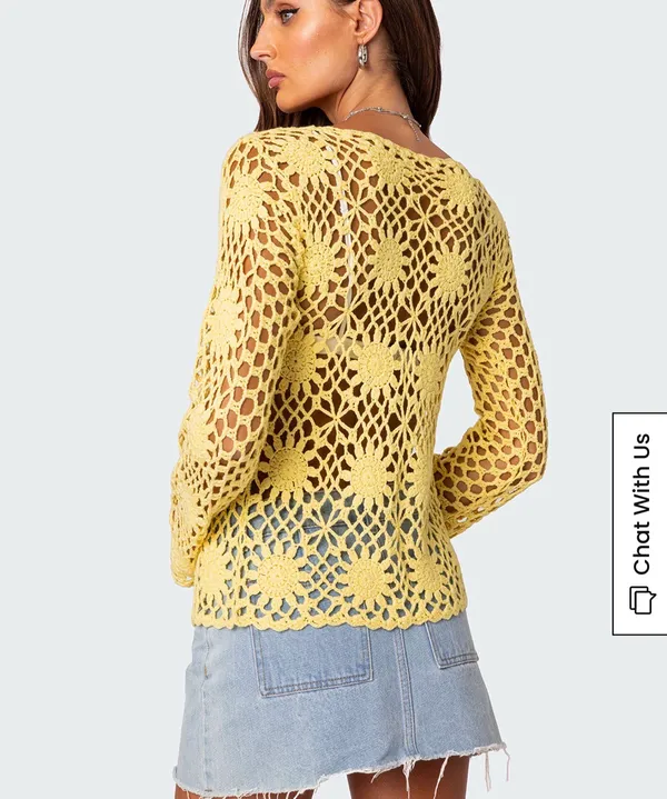 Edikted Yellow Crochet Cardigan - Image 2
