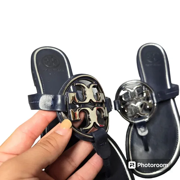 Tory Burch Miller‎ Perfect Navy/ Silver Sandals Size: 6 - Image 2