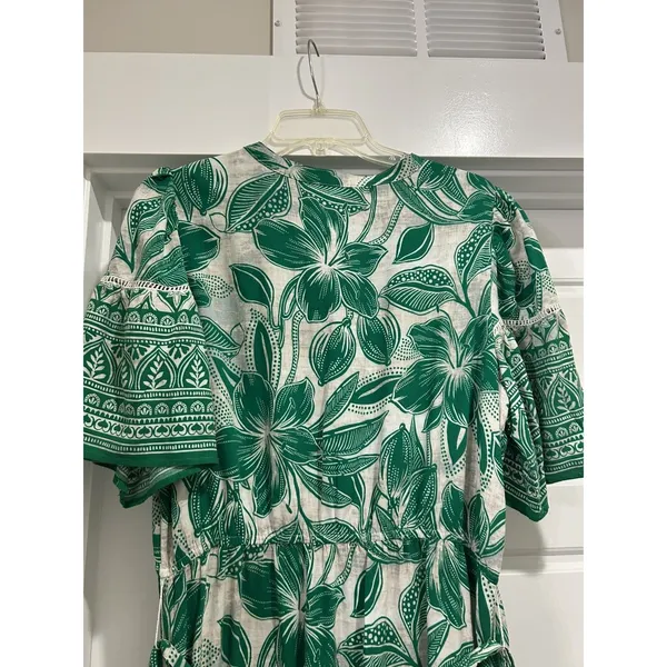 FIG + FLOWER Green Tropical Floral Midi Dress size Large Modest Preppy Teacher - Image 3