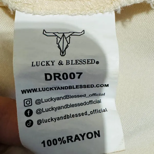 Lucky‎ & Blessed Cream Embroidered Off Shoulder Boho Western Dress Medium DR007 - Image 16