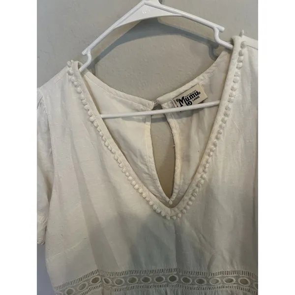 Show Me Your Mumu White Hera Mini Dress Size Large Boho Beachy Trim Detail Chic - Image 9
