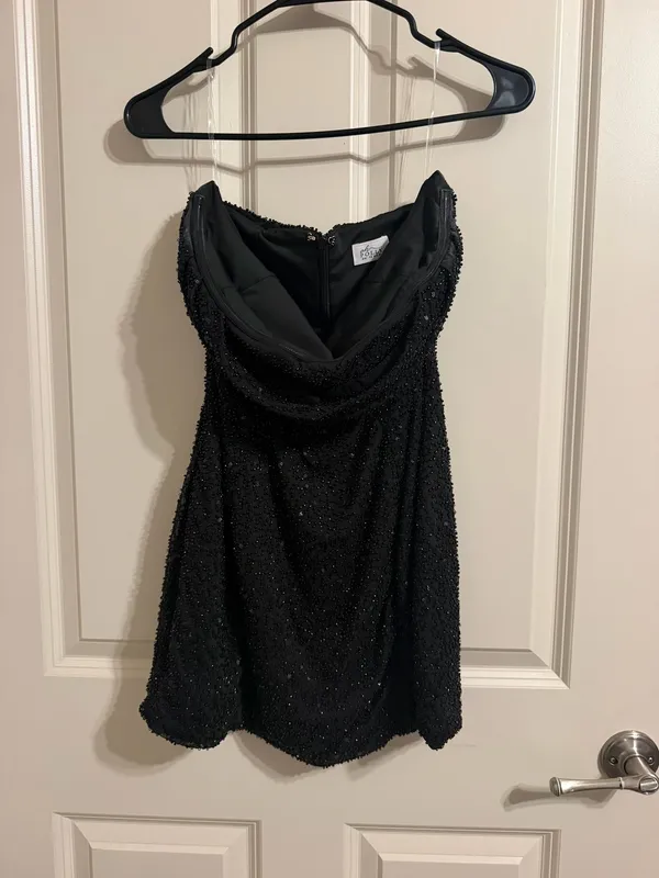 Oh Polly Embellished Strapless Cowl Neck Mini Dress in Black - Image 4