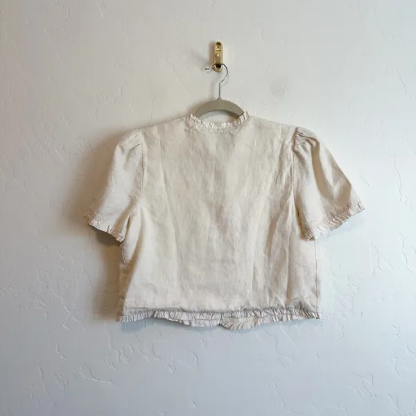 Reformation | Bess 100% Linen Puff Sleeve Ruffle Top in Sugar Cream | Size Med - Image 11