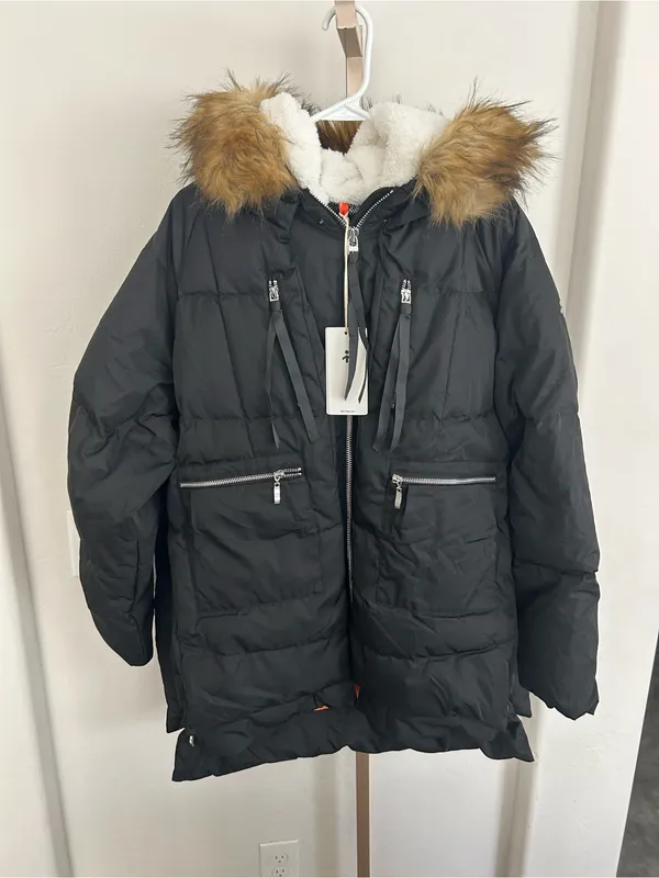 Orolay Black Bubble Puffer Duck Down Jacket Coat w/Faux Fur Hood Sz XL NWT - Image 3