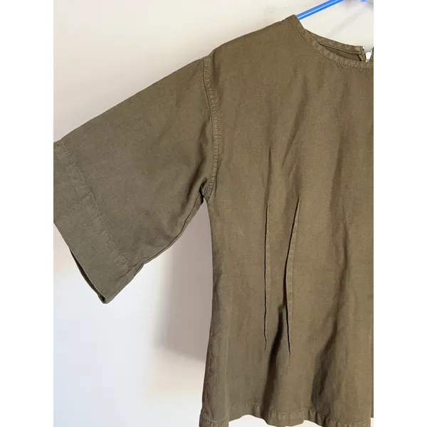Dries Van Noten Blouse Top Womens 6 Olive Green Cotton Linen Zip Back Darted - Image 3