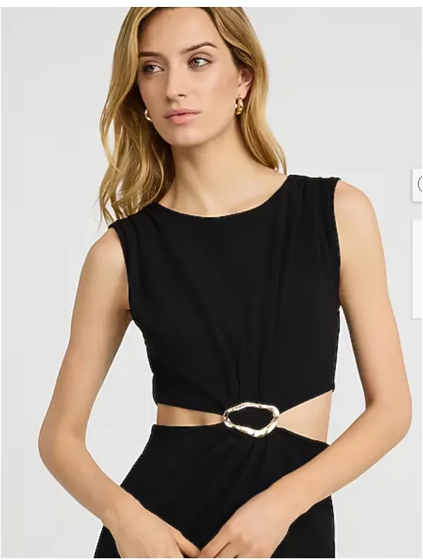 Zara Black Sleeveless Midi Dress with Decorative Ring Cutout - Image 2
