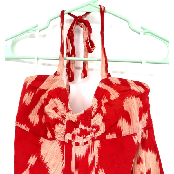 Maeve Size 2 Halter Neck Sun Dress Red Cream Mini Length Side Zipper Lined - Image 3