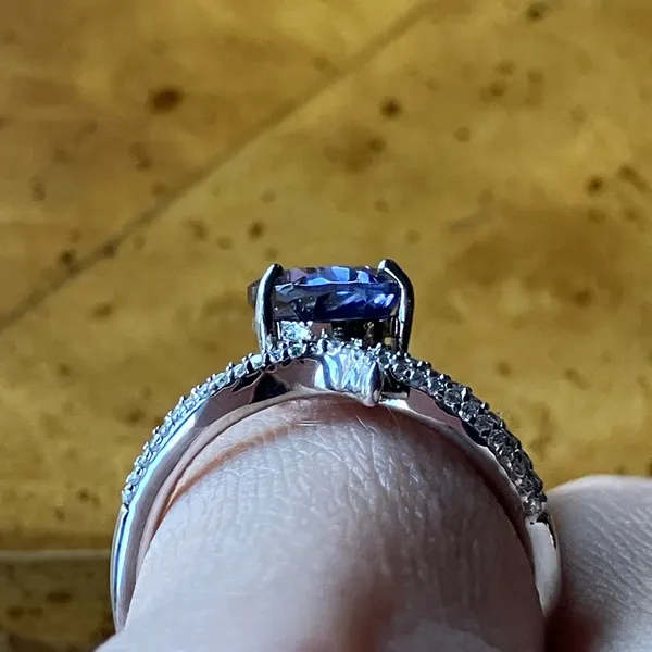 Natural Iolite Moissanite Sterling Silver Ring Size 6 - Image 2