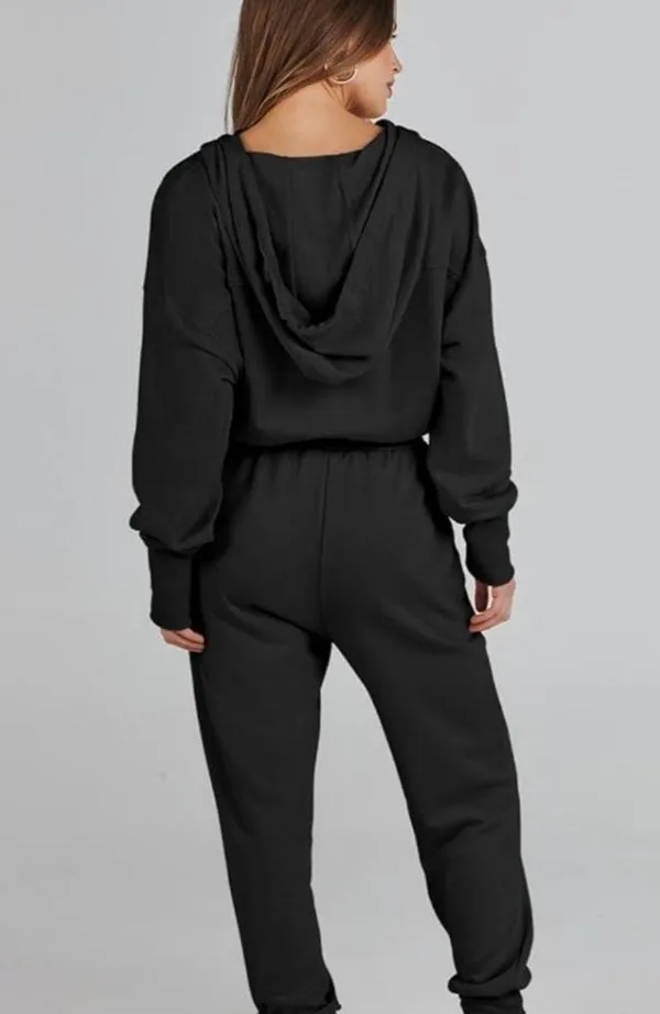 Jumpsuit long sleeve Zip up one piece lounge casual hooded Sweatshirt sweatpant - Image 5