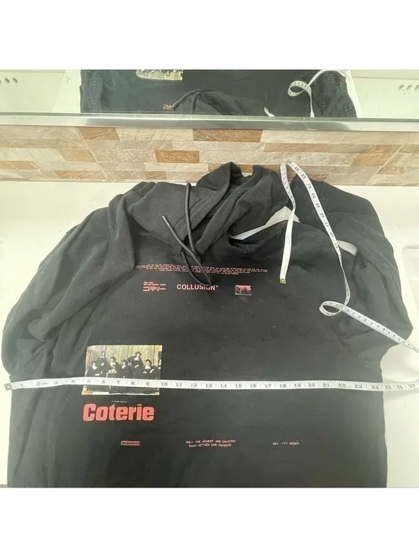 COLLUSION Unisex Lounge cotton set pants & sweat shirt hoodie black with graphic - Image 7