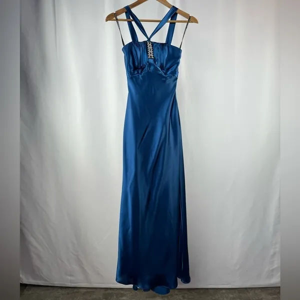 Vintage Jessica‎ McClintock for Gunne Sax Lace Up Back Gown in Blue Size 0 - Image 4