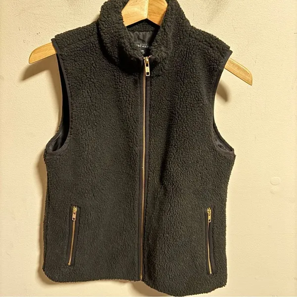 J.crew Mercantile Fleece Teddy Bear Sherpa Full Zip Vest Black Gold- Size XS - Image 2