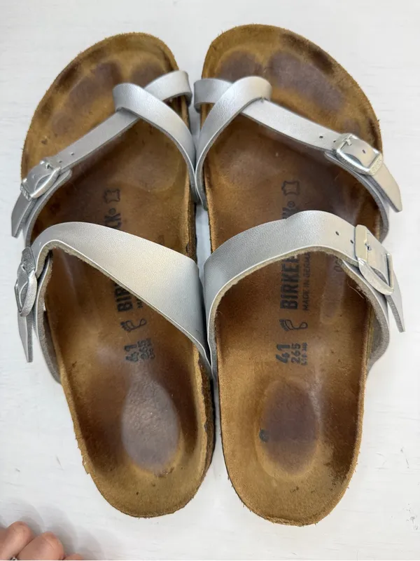 Birkenstock Mayari Metallic Silver Slide German Cork Footbed Sz 10-10.5 - Image 9