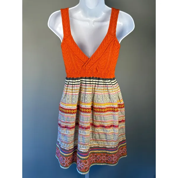Free People Vintage Boho‎ Dress 2 Knit Bodice Fit Flare Festival Embroidered - Image 7