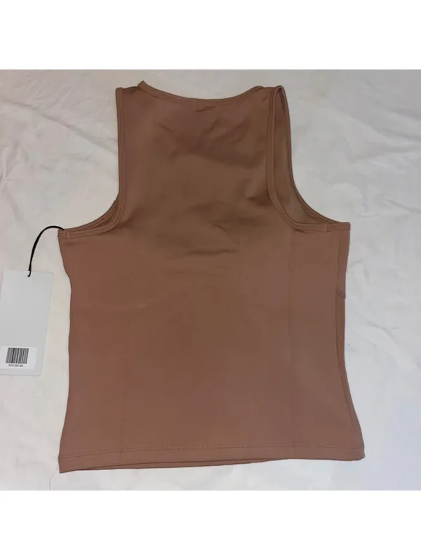 NWT Girlfriend Collective Quinn Tank Top Earth Brown Ruched Twist High Neck Sm - Image 4