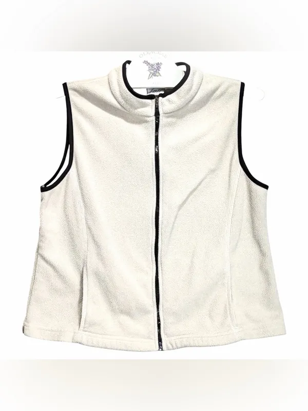 TAIL Vintage Women’s Full Zip Fleece Sleeveless Golf Vest Cream Trim Size Large - Image 2
