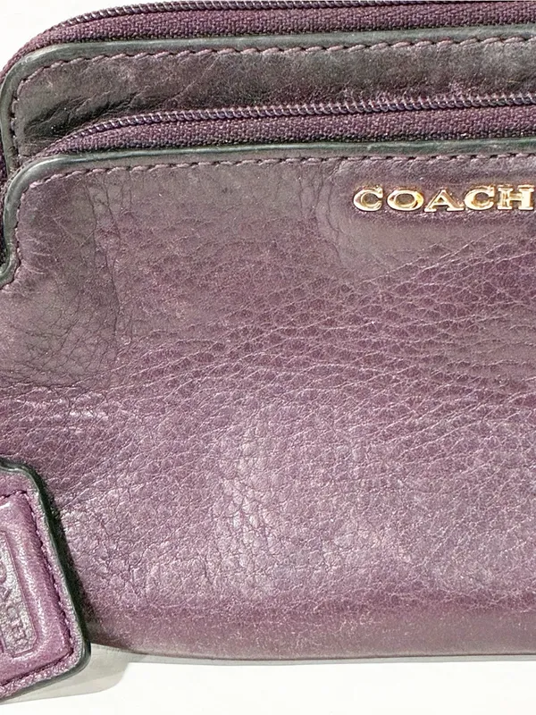 Coach Dark Purple Double Zip Leather Wristlet Pouch - Image 2