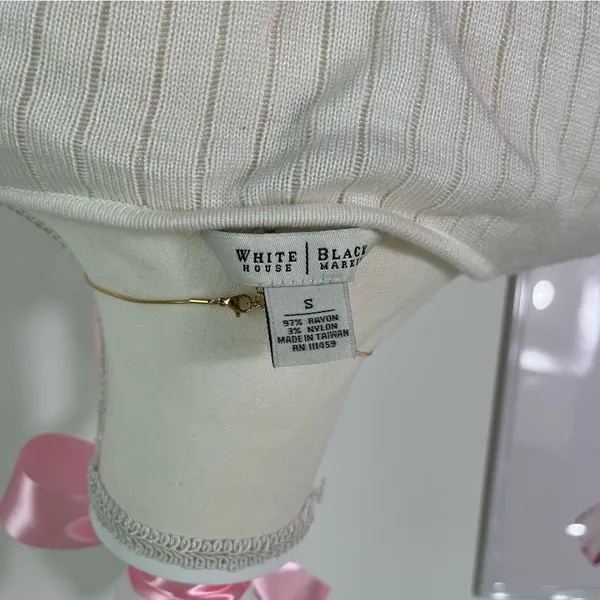 Vintage Y2K White House Black‎ Market Knit White Wrap Top 3/4 Sleeve Womens S - Image 6