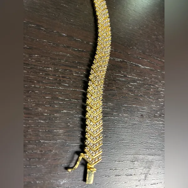 18K Gold Finish Natural Chevron Bracelet 1ct Lab Diamond in Brass 7.5” - Image 11