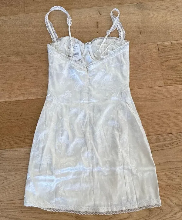 Cotton Candy LA - Satin Jacquard Bustier Mini Dress in Ivory Off White - Image 4