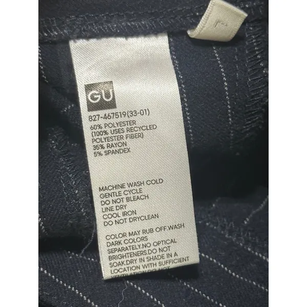 GU Navy Blue Pinstripe Pleated Wide Leg Pants High Rise Office Trousers L - Image 7