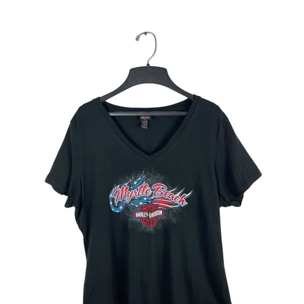 Harley Davidson Black V-neck Myrtle Beach Red White Blue Patriotic T-shirt XL - Image 5