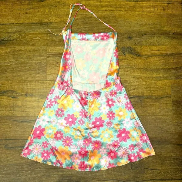 SHEIN 90s Allover Floral Print Tie Cowl Neck Backless Satin Cami Dress - Image 8