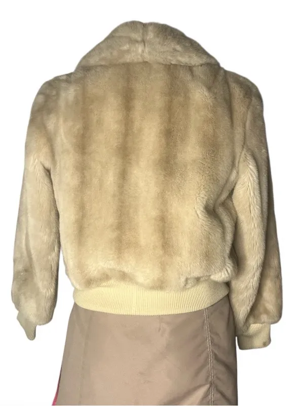 VINTAGE Faux Fur Bomber Jacket Leather Trimmed Ollie Canada Fits Size Small - Image 2