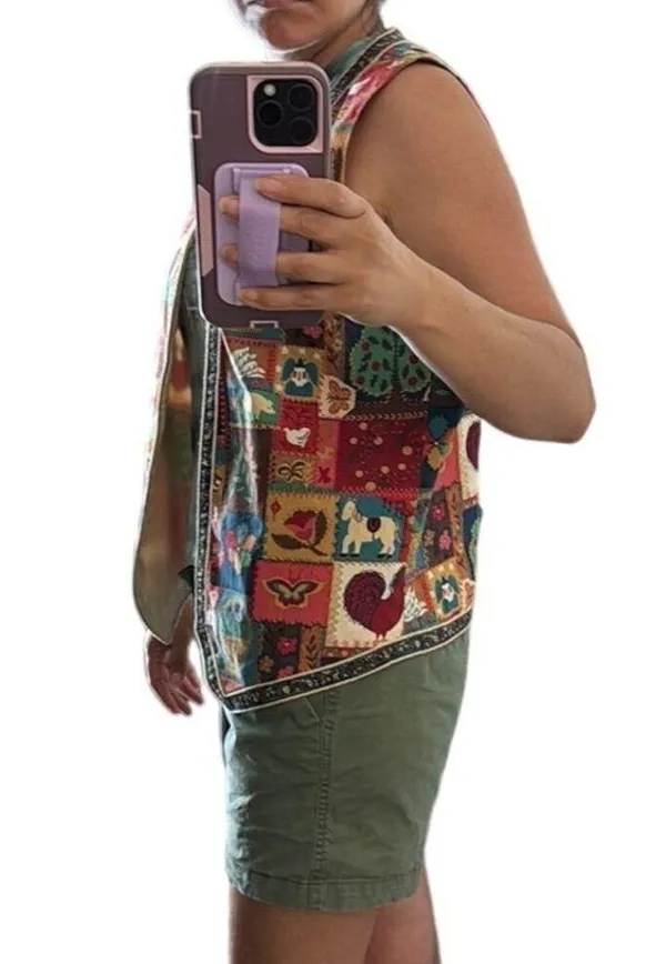 Vintage Paula Elise open front vest 90s patchwork farm novelty print size S/M - Image 7