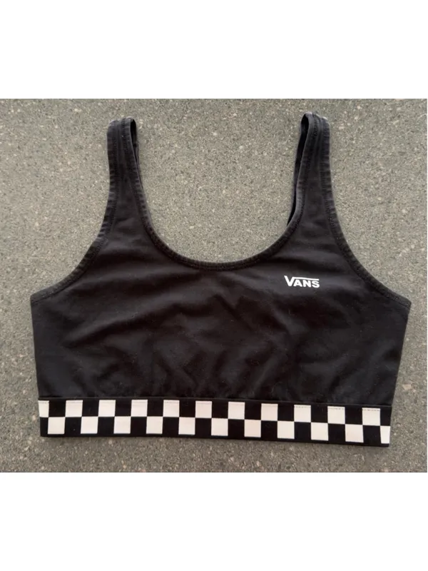Women's Vans Black & White Checkered Sports Bra S - Image 6