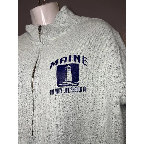 Maine Sweatshirt Womens Small Green Full Zip Jake Austin Lighthouse Graphic - Image 5