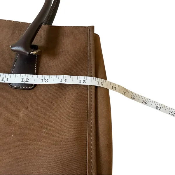 Diane Von Furstenberg Double Handle Suede & Leather Tote Bag Snap Brown Classic - Image 10