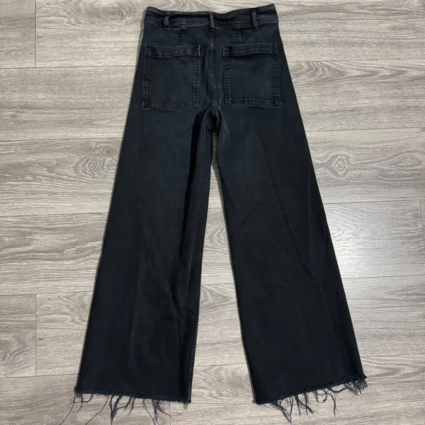 Washed Black High Rise Wide Leg Raw Hem‎ Jeans Patch Pockets 26W L28 Bohemian - Image 2