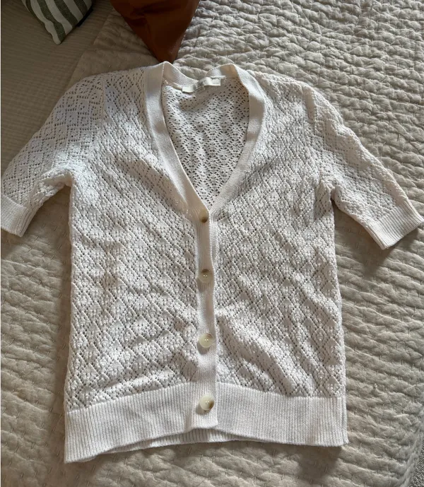 Loft White short sleeve knit button up top - Image 5