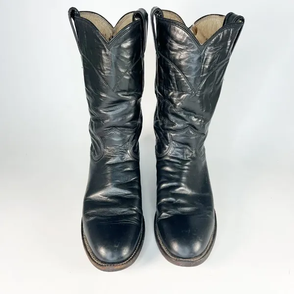 Justin Boots Original Roper Black Leather Western Cowboy Boots Women 6 - Image 3