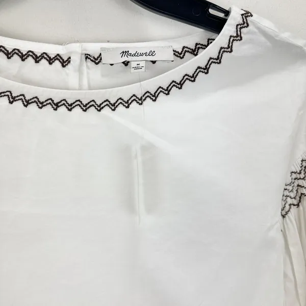 Madewell Embroidered Poplin Balloon Sleeve Top Blouse Cotton White Medium NWT - Image 9