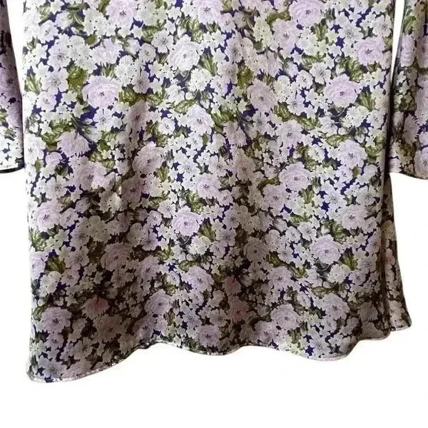 Zara Women's XS Floral Satin‎ Mini Dress Long Sleeve Multicolor Lilac Casual - Image 3