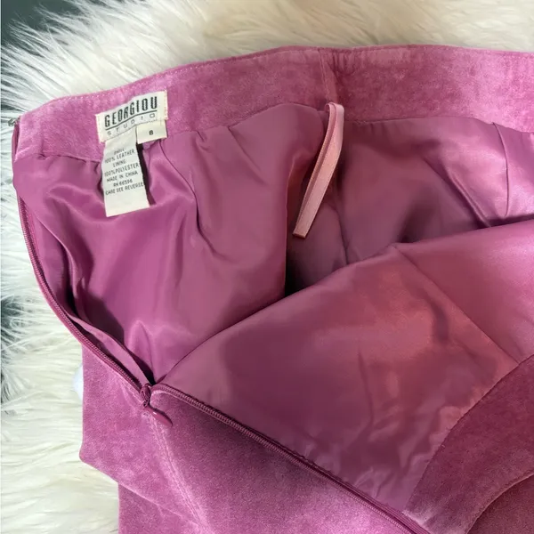 GEORGIOU STUDIO Vintage Pink Suede Leather Mini Skirt - Image 5