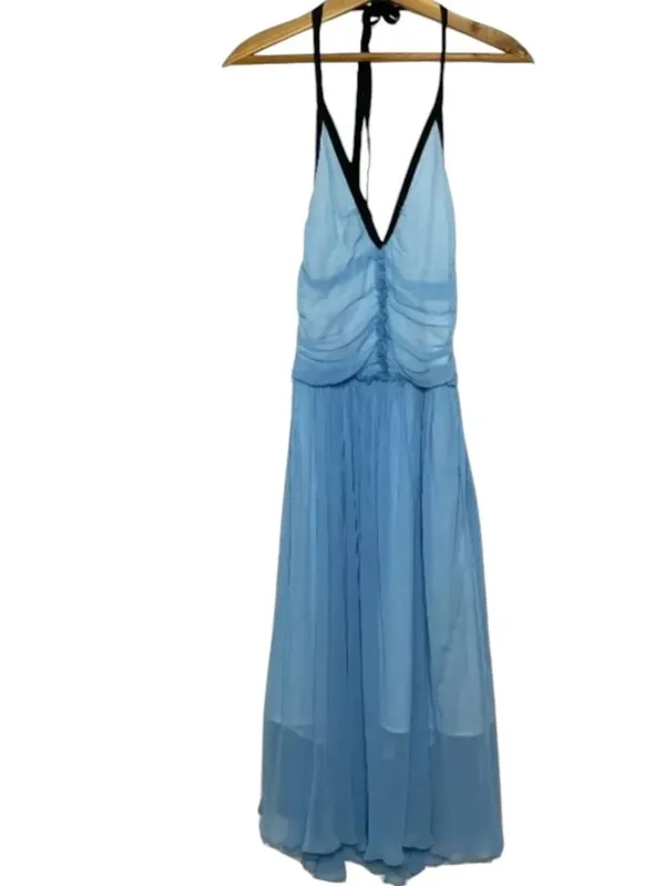 Source Unknown Blue Silk Chiffon Dress Vintage 0 - Image 3
