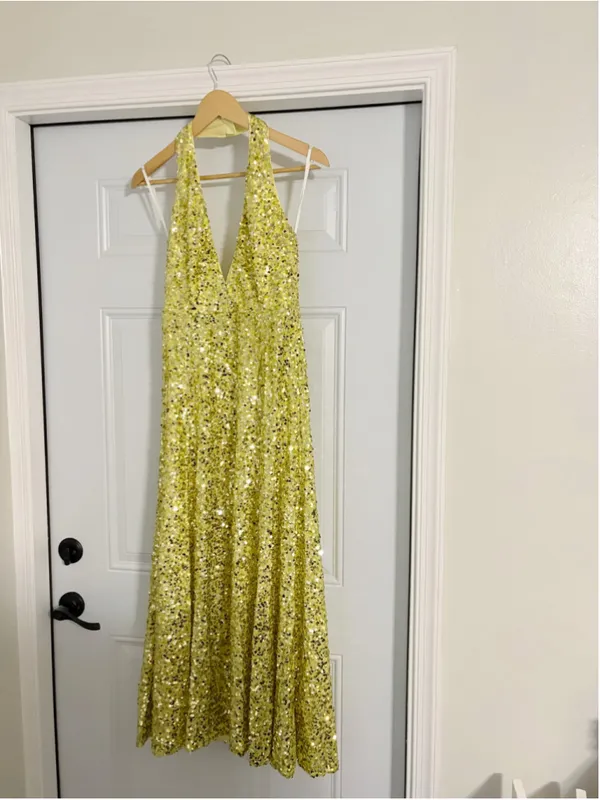 Halston New Renata Sequin Maxi Dress Yellow Size 4 - Image 2